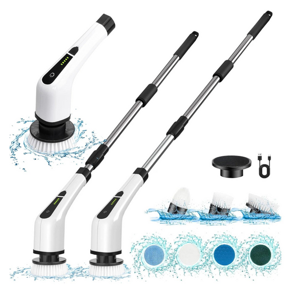 Cordless Bath Tub Power Scrubber with Long Handle & 7 Heads