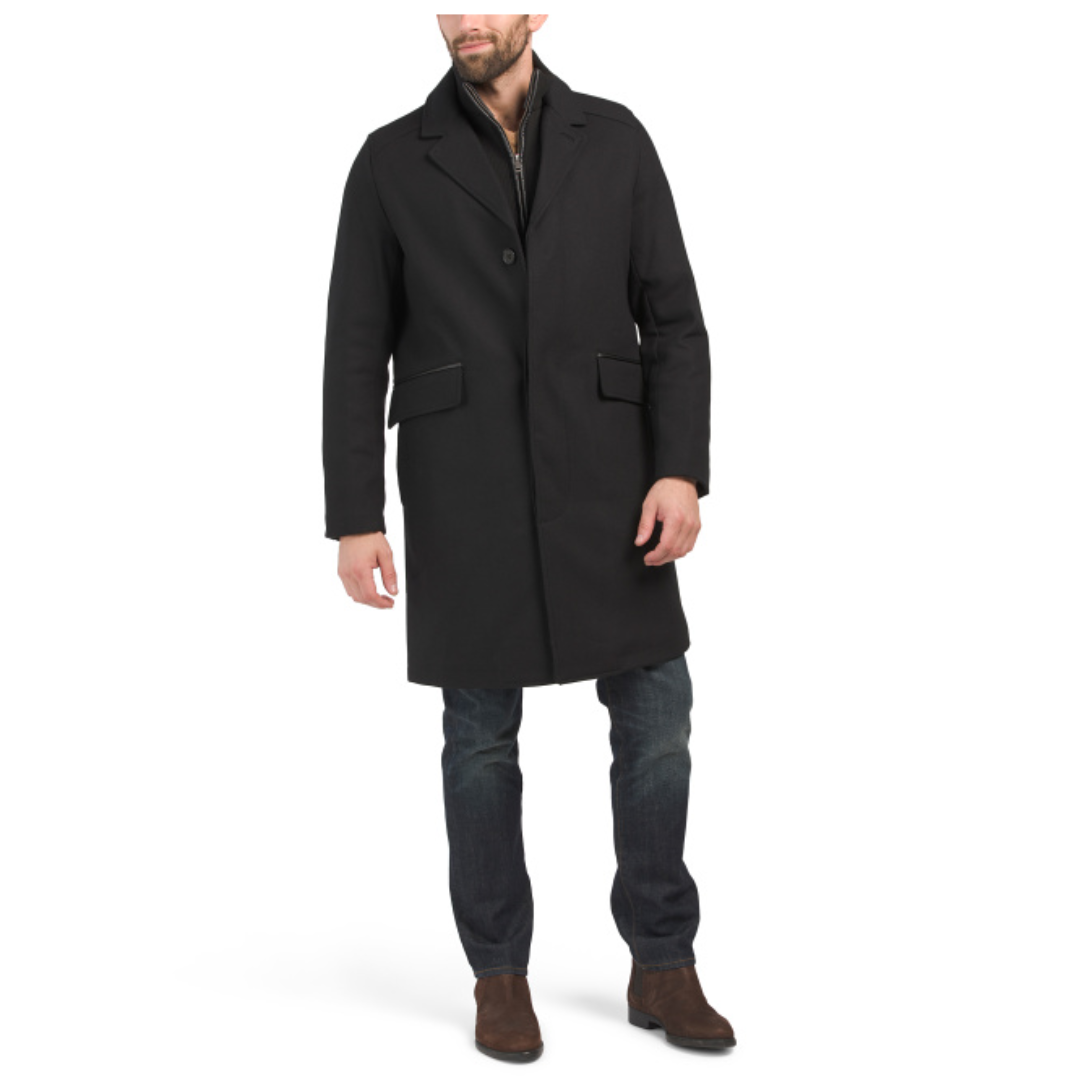 Cole Haan Wool Blend Twill Classic Topper Coat