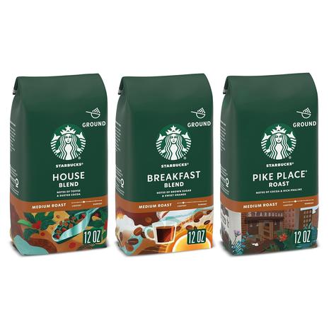 3 Bags Of Starbucks Medium Roast Ground Coffee