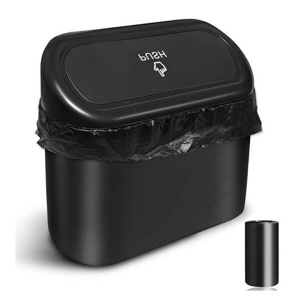 Launary Mini Car Trash Can Bin With Lid And One Roll Plastic Trash Bags