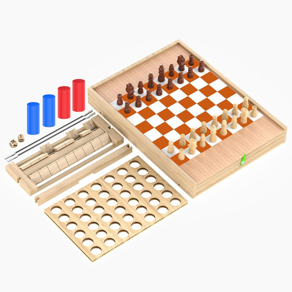 5-in-1 Wooden Board Game Set With Chess