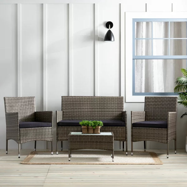 Mayview 4-Piece Rattan Outdoor Patio Conversation Set, Charcoal & Gray