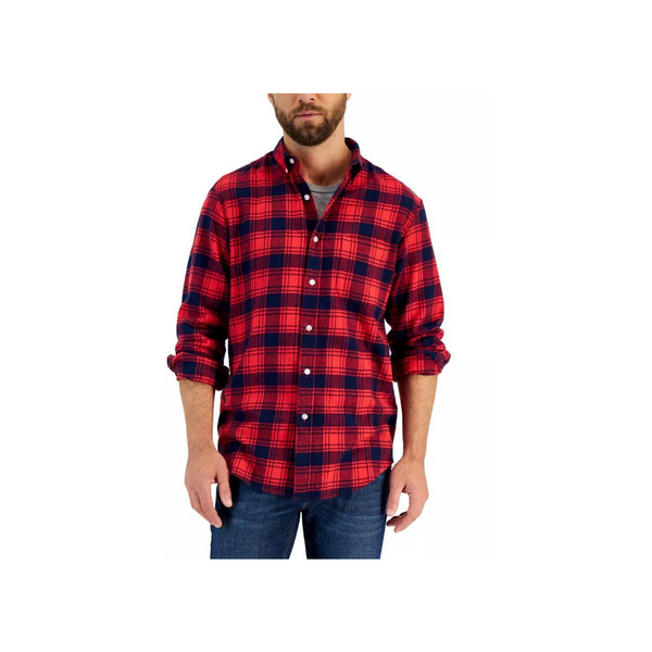 Club Room Men's Regular-Fit Plaid Flannel Shirt (Fire Plaid)