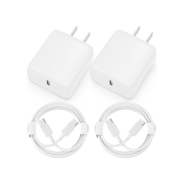 2-Pack 20W USB-C Fast Wall Charger Block with 6Ft USB-C Cable