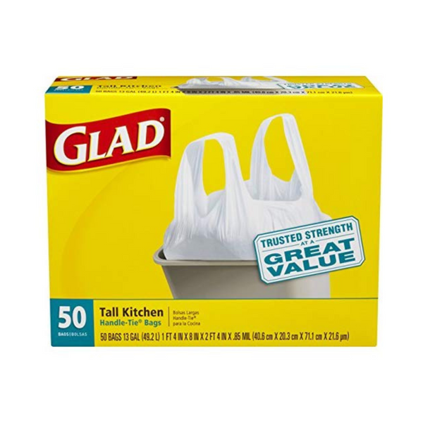 50 Glad Tall Kitchen Handle-tie 13 Gallon Trash Bags