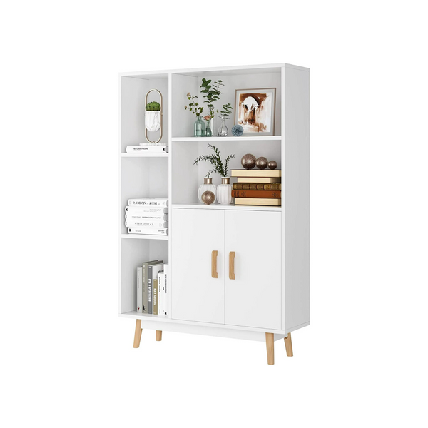 Homfa 5 Cube Bookcase with Door, Open Shelves Free Standing Storage Cabinet with Solid Legs