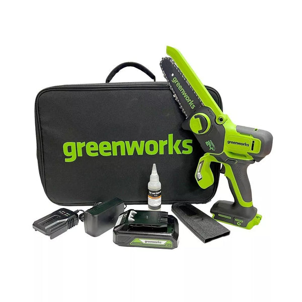 Greenworks 24V 6" Brushless Mini Chainsaw, 2.0Ah Battery & Charger