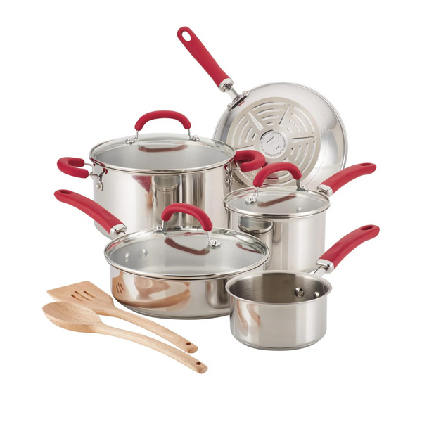 10 Piece Rachael Ray Stainless Steel Cookware Pots and Pans Set