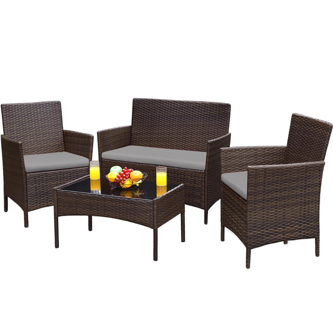 4 Person Rattan Conversation Furniture Set