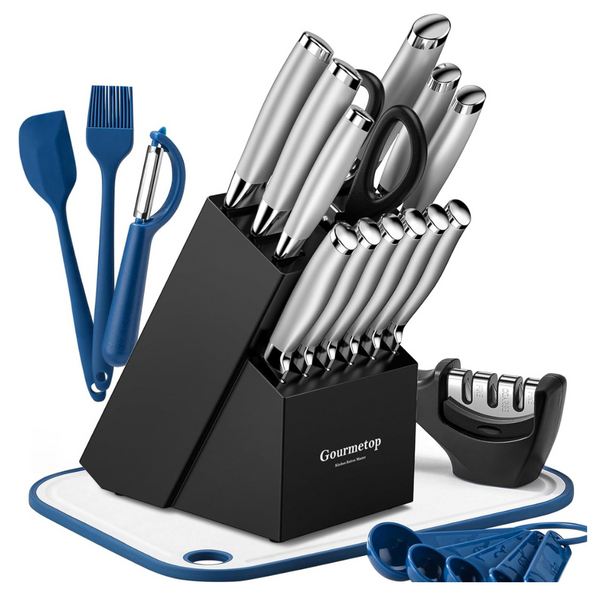 20 Piece Kitchen Knife Set with Block, Cutting Board And Knife Sharpner