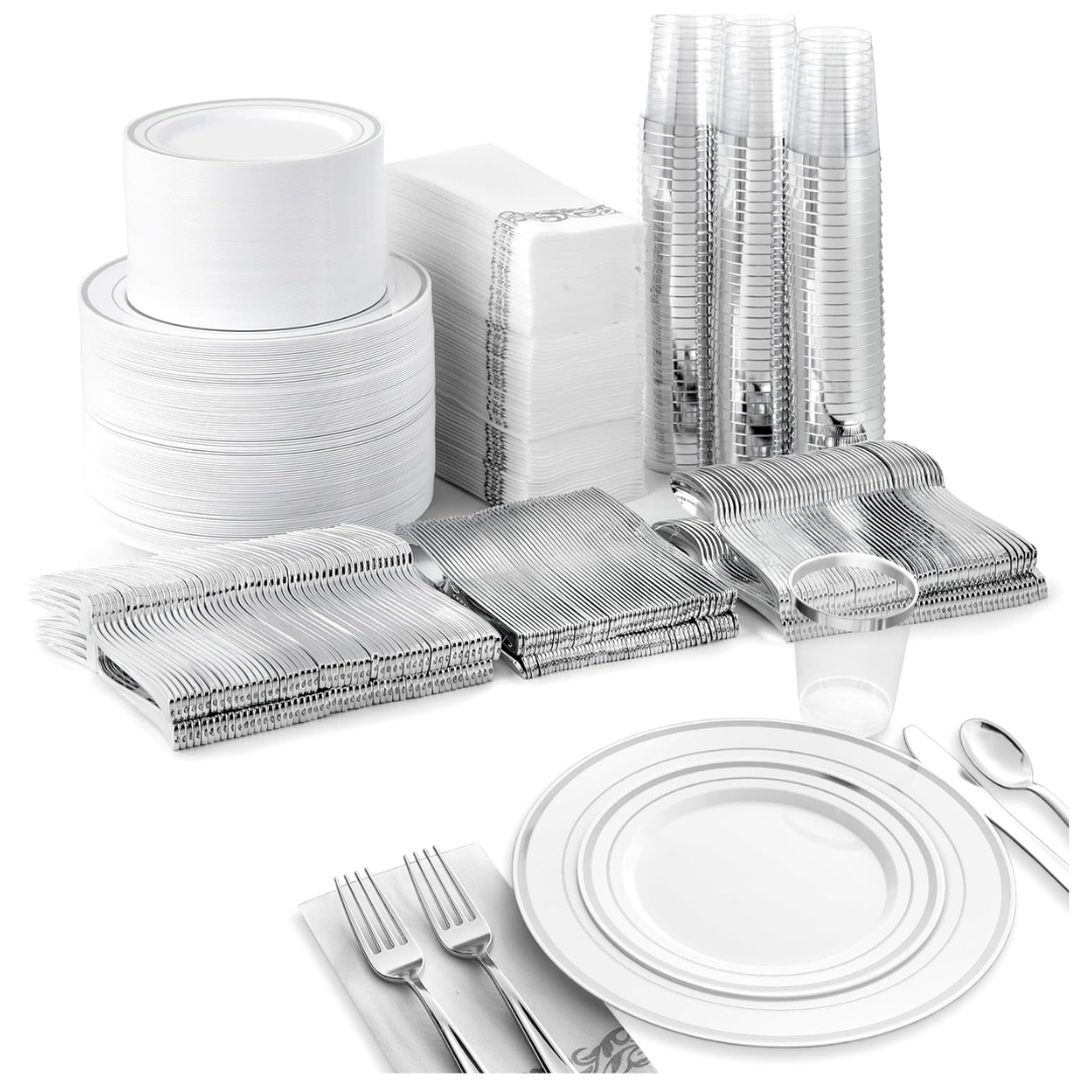 700 Piece Gold Or Silver Disposable Dinnerware Sets