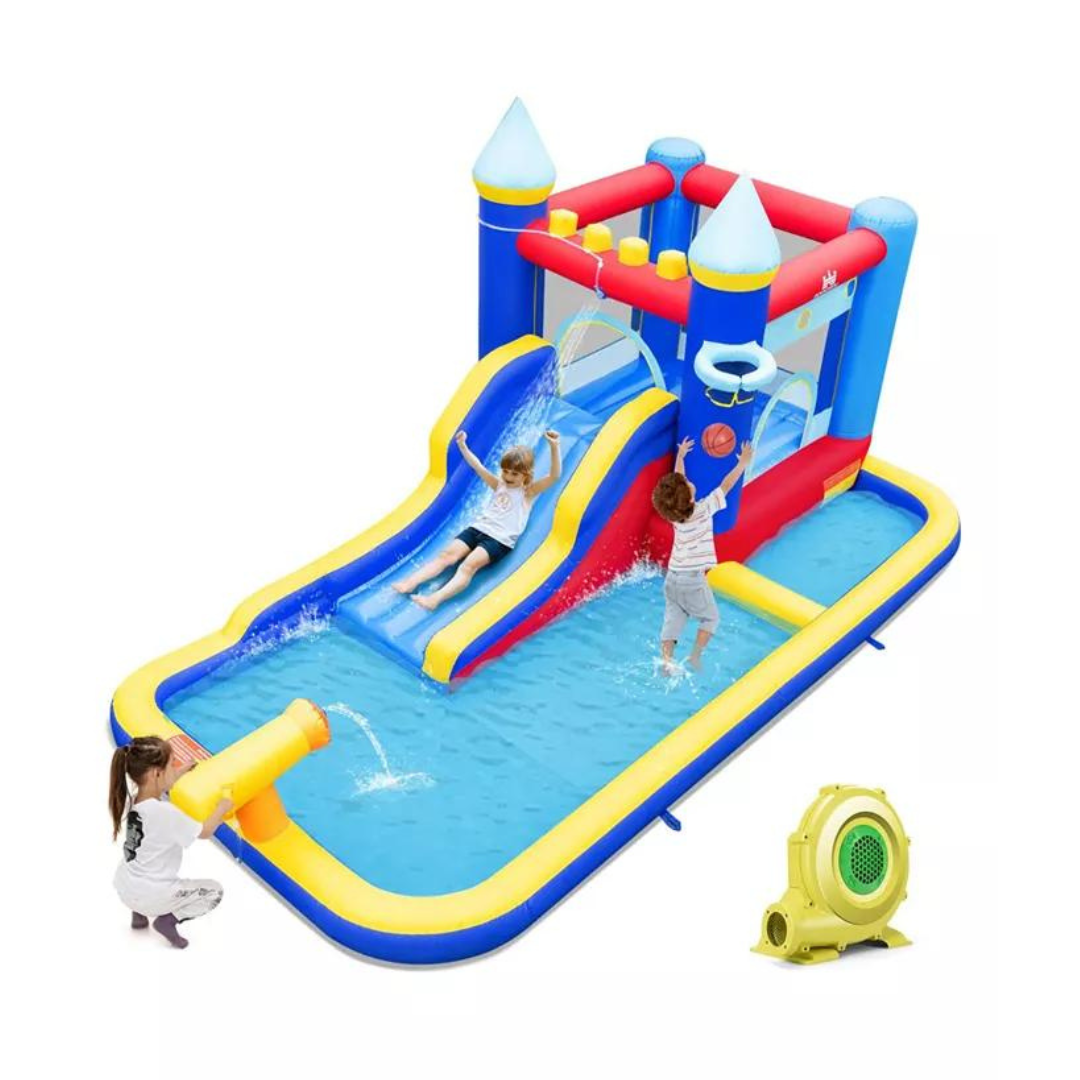 Inflatable Water Slide Bounce House with Blower and 2 Pools