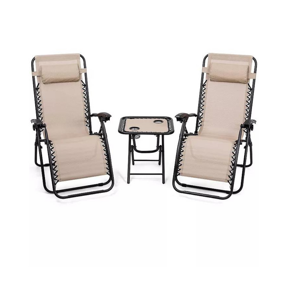 3 Pieces Zero Gravity Reclining Lounge Chairs Table Set
