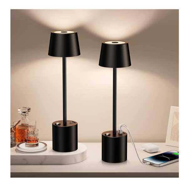 2Pack Cordless LED table lamp with 8000mAh Battery for USB C+A Ports