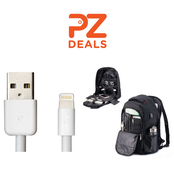 Backpack with USB charging port + FREE lightning cable