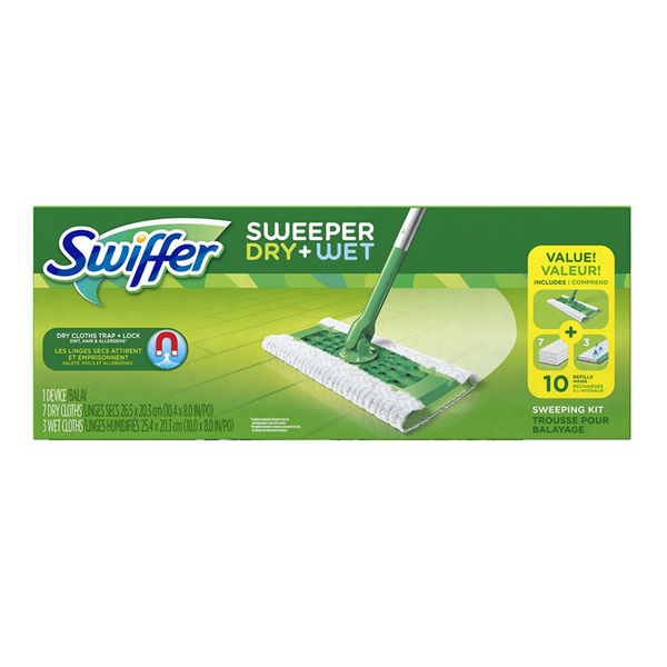 Kit básico de barredora Swiffer (limpiador seco + húmedo)