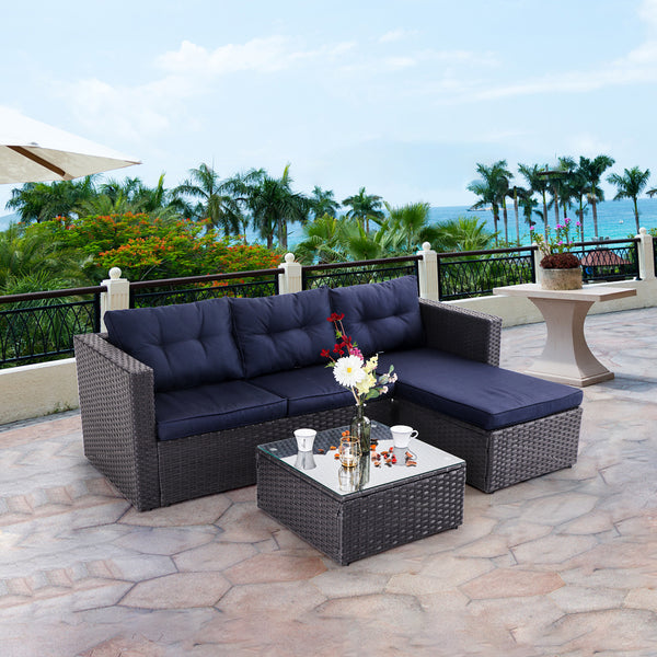 3 Piece Outdoor Rattan Sectional Sofa