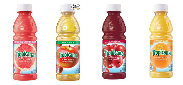 Pack de 24 zumos Tropicana de naranja, manzana, arándano y pomelo