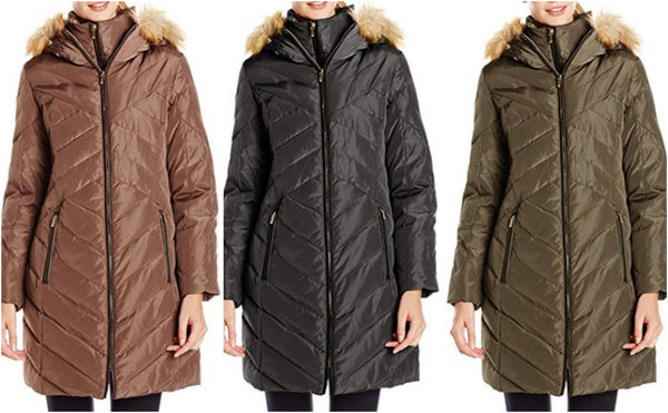 Jones New York Coat with faux fur-trimmed hood