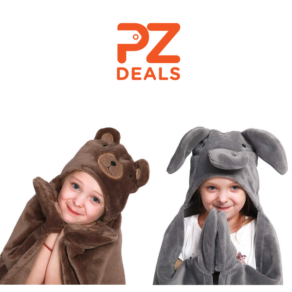 Kids hooded flannel animal blankets