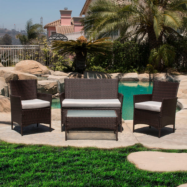 4 Piece Rattan Outdoor Patio Set