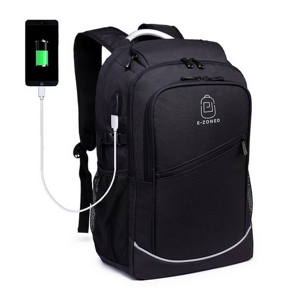 Multi compartment backpack with USB charging port