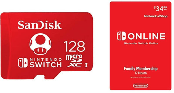 Tarjeta MicroSD SanDisk de 128 GB y membresía familiar de 12 meses para Nintendo Switch Online