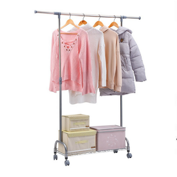 Rolling Garment Rack with Bottom Mesh Shelf