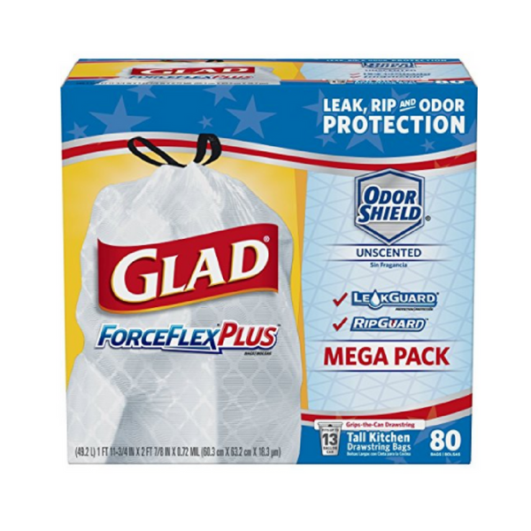 80 Glad ForceFlexPlus Tall Kitchen Drawstring Trash Bags -13 Gallon