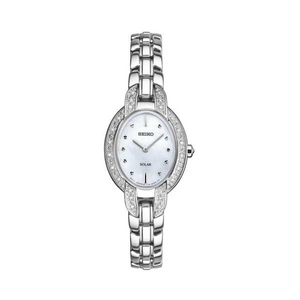 Reloj solar de diamantes para mujer Seiko con esfera de nácar