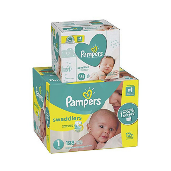 One month supply Pampers + 336 baby wipes FREE