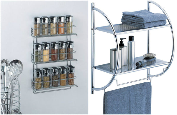 3-Tier Wall-Mounted Spice Rack and 2-Tier Shelf with Towel Bars