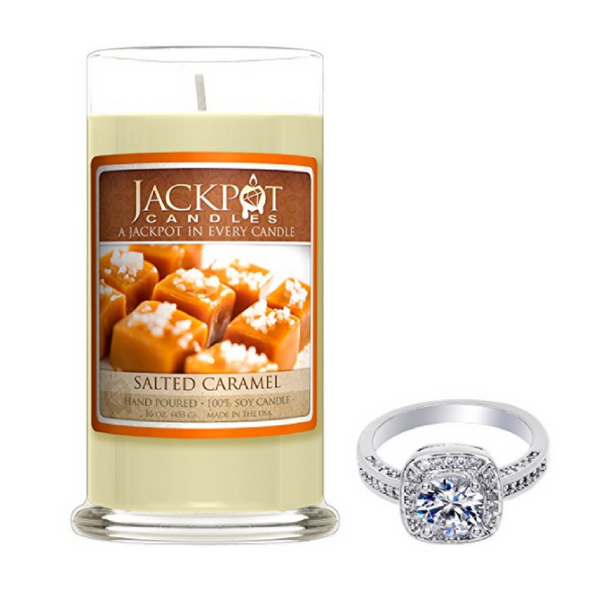 Jackpot salted caramel candle with ring