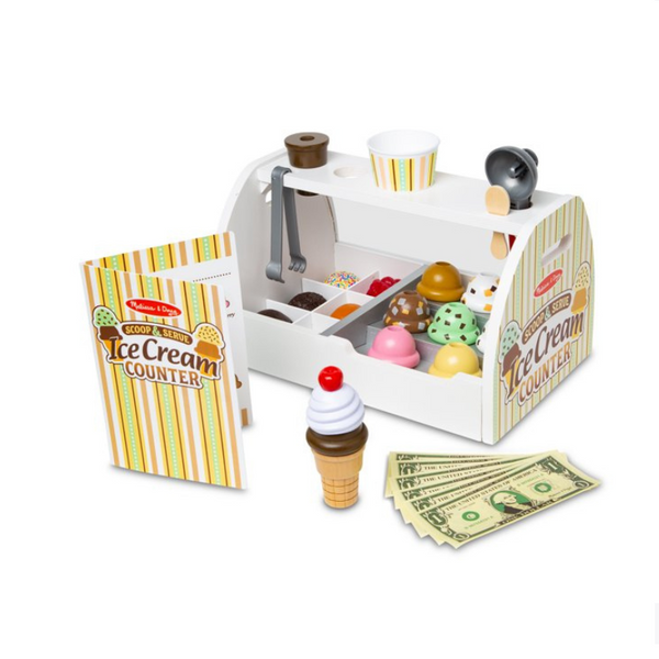 28 Piece Melissa & Doug Wooden Scoop and Serve Ice Cream Counter