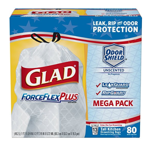 Pack of 80 - 13 gallon Glad trash bags