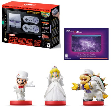 Nintendo SNES con Galaxy-Style 3DS XL y Mario Odyssey Amiibos