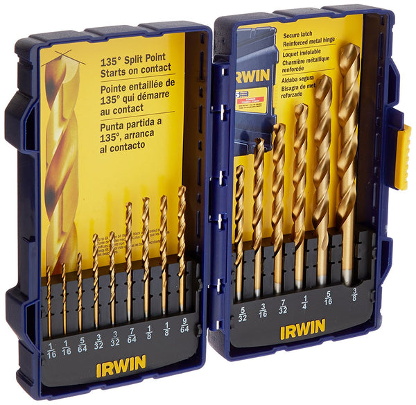 15 Piece Irwin Tools Titanium Coated High-Speed Steel Drill Bit Set