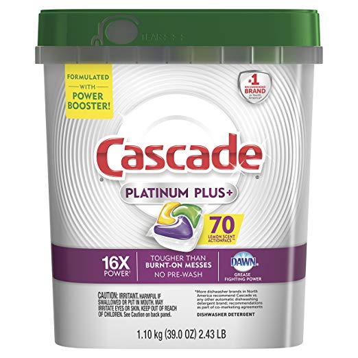 Cascade Platinum Plus Detergente para lavavajillas Actionpacs, limón, 70 unidades