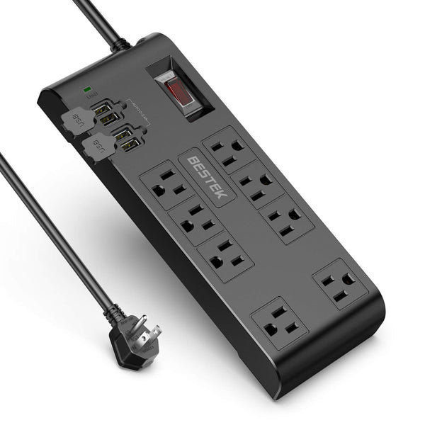 Bestek 8-Outlet Surge Protector Power Strip With 4 USB Charging Ports