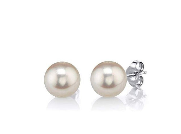 THE PEARL SOURCE Aretes de perlas cultivadas de agua dulce blancas redondas de oro de 14 quilates