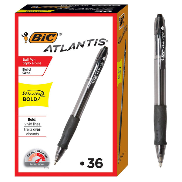 36-Count BIC Velocity Bold Retractable Ballpoint Pen (Black, 1.6mm)