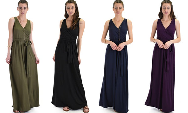 Women's Sleeveless Crossover Wrap Maxi Dress