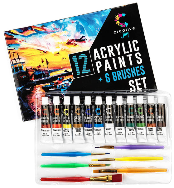 12 acrylic paints with 6 brushes