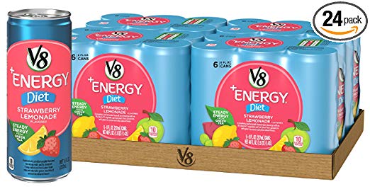 Paquete de 24 bebidas energéticas V8 + de 8 oz (limonada dietética de fresa)