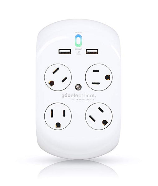 360 Electrical 4 Rotating Outlets With 2 USB Ports Surge Protector