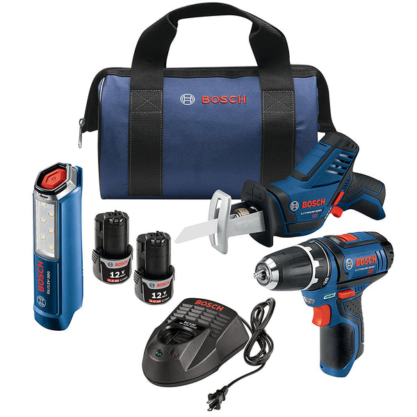 Bosch 12V Max 3-Tool Combo Kit with 3/8 In. Drill/Driver, Pocket Reciprocating Saw & LED Worklight