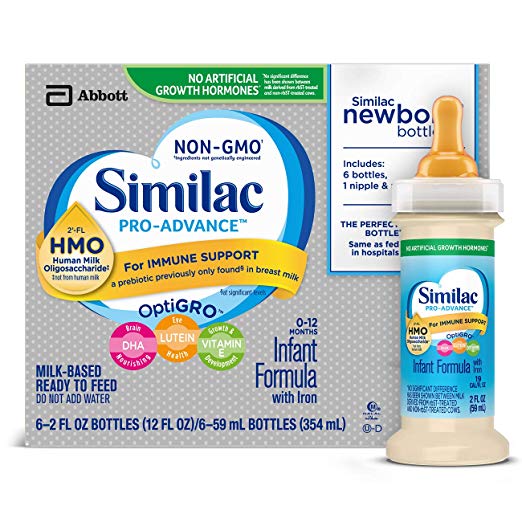 Similac Pro-Advance Infant Formula with 2’-FL HMO for Immune Support, Ready to Feed Newborn Bottles, 2 fl oz, (48 Count)