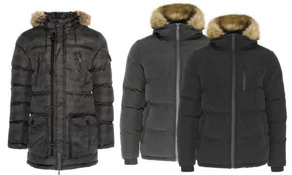 Brave Soul Men's Heavyweight Parka with Faux Fur Hood