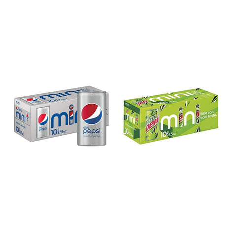 10-Mini Cans Of Mountain Dew Or Diet Pepsi Soda