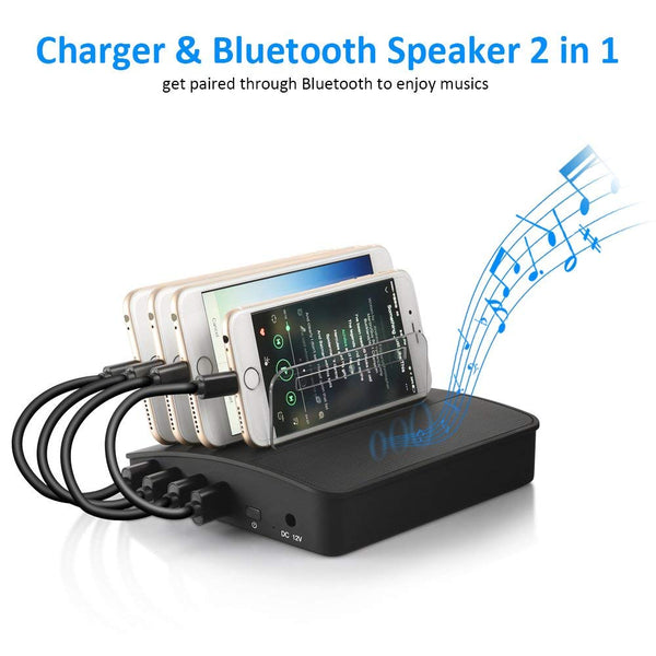 4 port USB charging station with built-in Bluetooth speaker